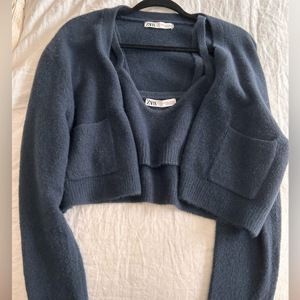 Zara Cardigan and Bralette - navy blue fuzzy!